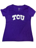 TCU Horned Frogs Women's V-Neck T-Shirt — Purple/White