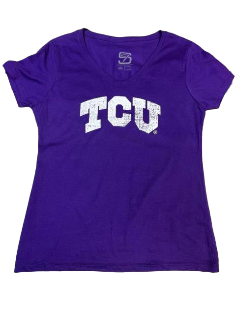 TCU Horned Frogs Women's V-Neck T-Shirt — Purple/White